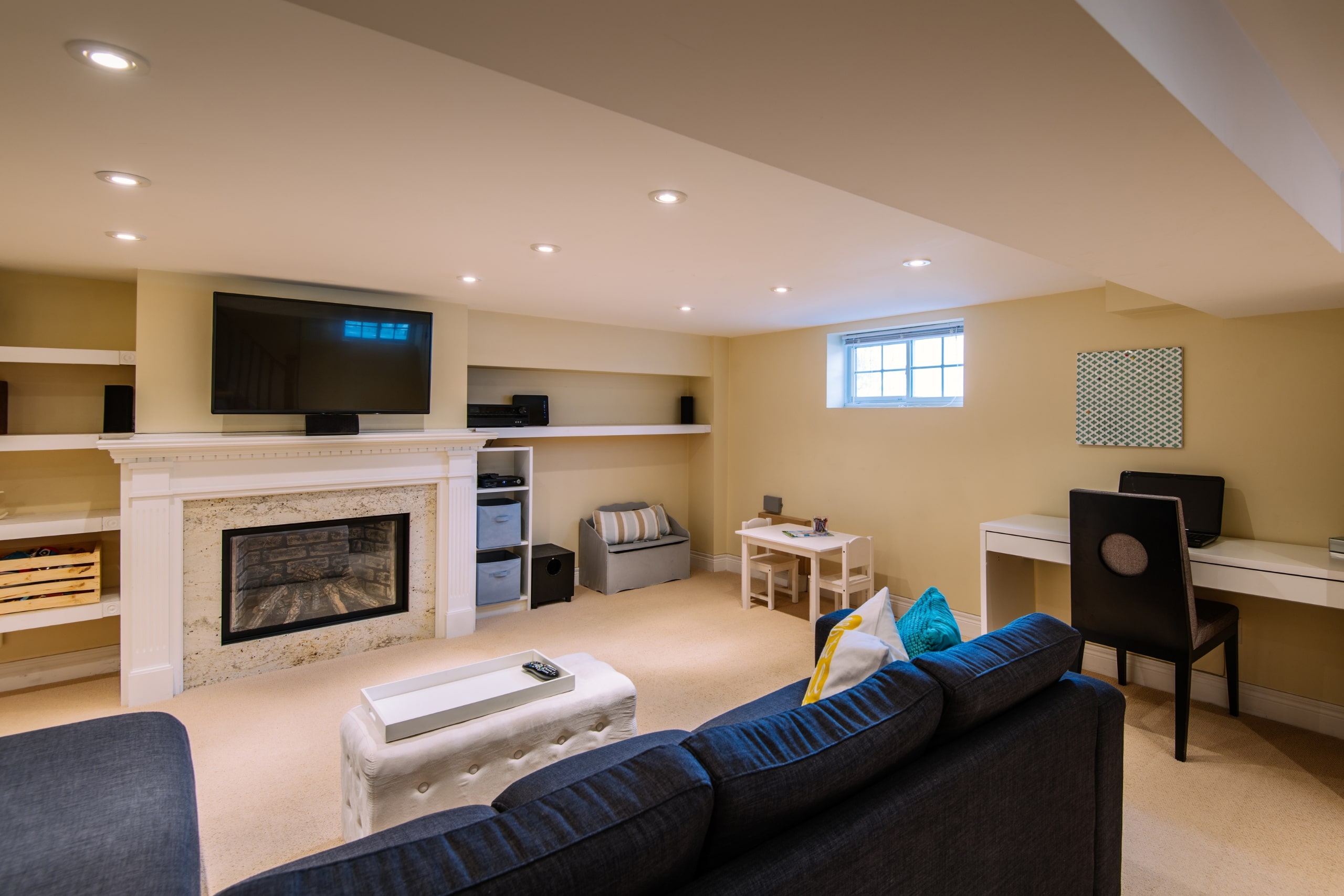Renovated basement with office space